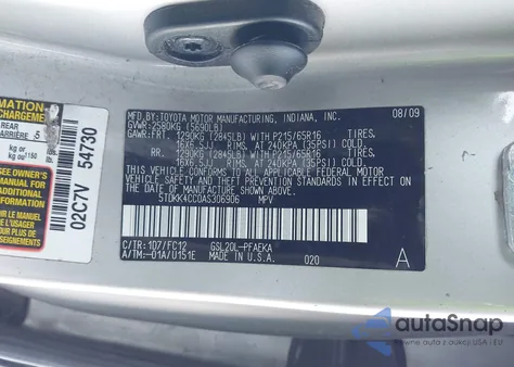 2010 Toyota Sienna Le z USA, uszkodzony, nr VIN 5TDKK4CC0AS306906